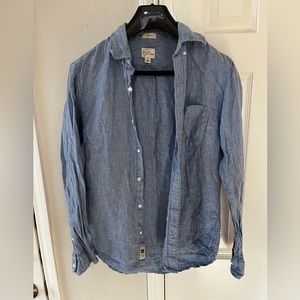 J Crew Blue Linen Long Sleeve Shirt Small Classic Fit
